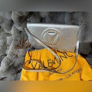 Valentino Tassel Silver Leather Clutch Bag